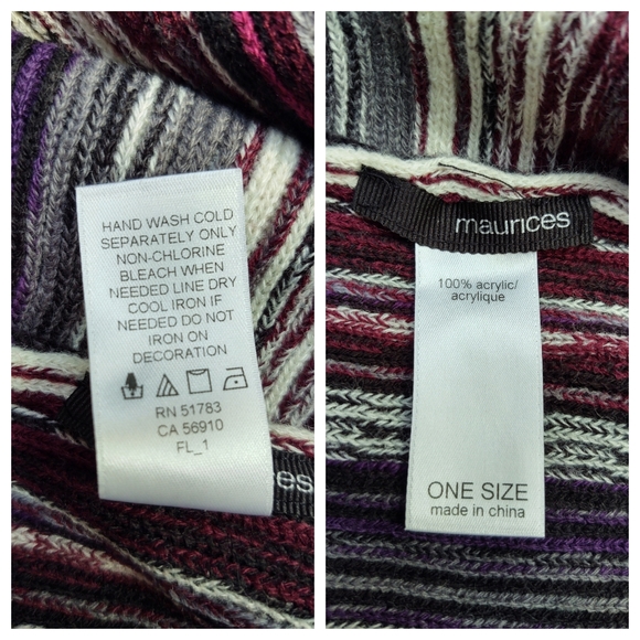 Maurices Cozy Knit Turtleneck Poncho Striped Purple Gray Pink Cream One Size - Picture 7 of 8